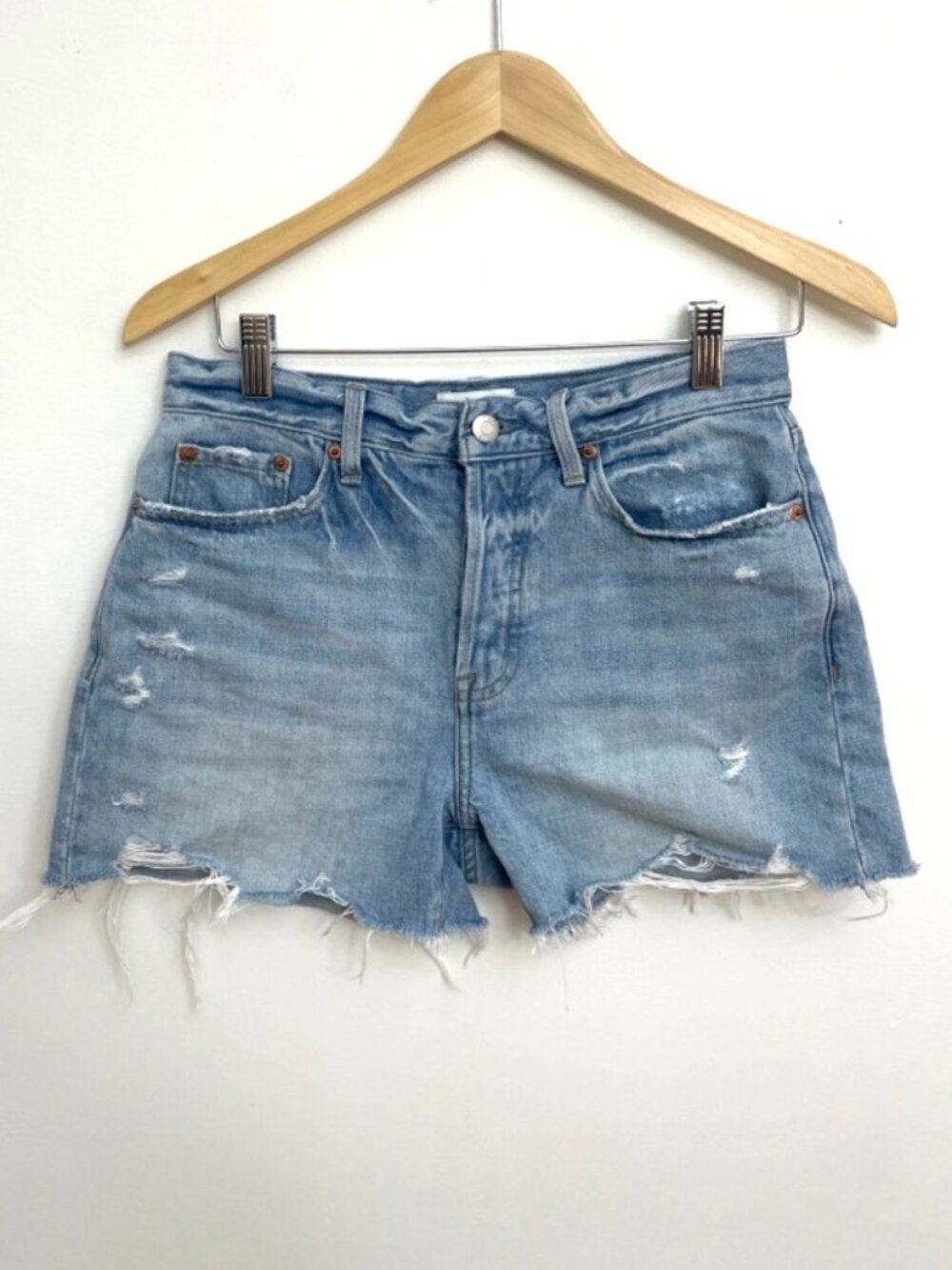 Pistola Button Fly Distressed Denim Cutoff Shorts Size 26 Blue Jean